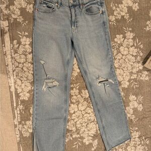GAP Light Blue Distressed Straight-Leg Jeans